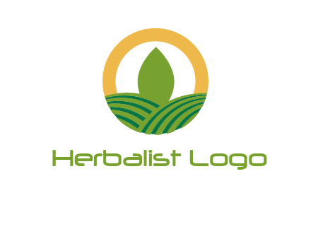 abstract tree and fields in circle logo