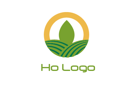 abstract tree and fields in circle logo