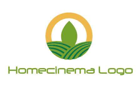 abstract tree and fields in circle logo