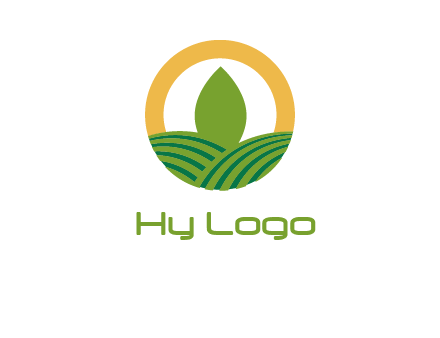 abstract tree and fields in circle logo