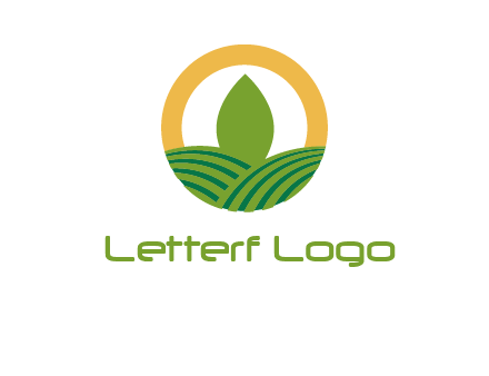 abstract tree and fields in circle logo