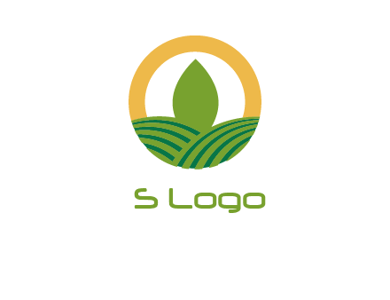 abstract tree and fields in circle logo