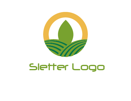 abstract tree and fields in circle logo