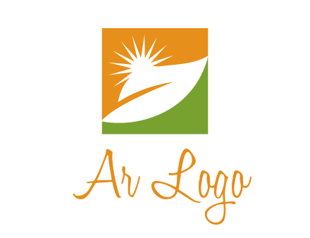 leaf and sun in square environment logo