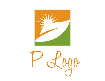 leaf and sun in square environment logo