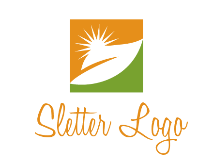 leaf and sun in square environment logo