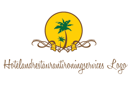 palm trees in circle with flowers and ribbons travel logo