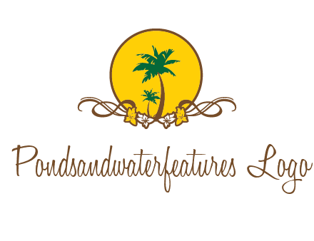 palm trees in circle with flowers and ribbons travel logo