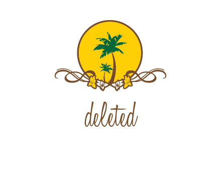 palm trees in circle with flowers and ribbons travel logo