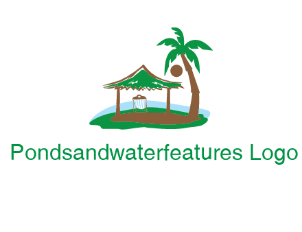 lounger under tent and palm tree on island travel logo icon