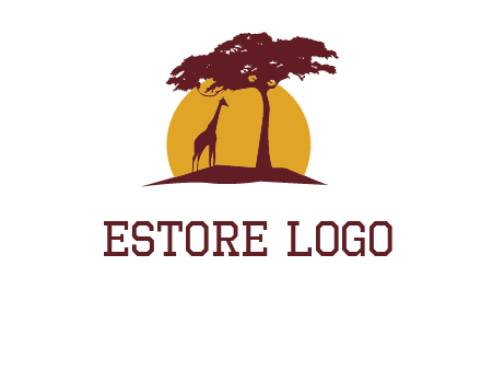 sun and tree with giraffe animal logo