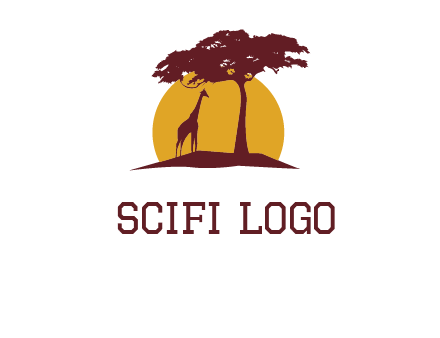 sun and tree with giraffe animal logo