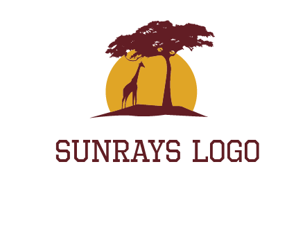 sun and tree with giraffe animal logo