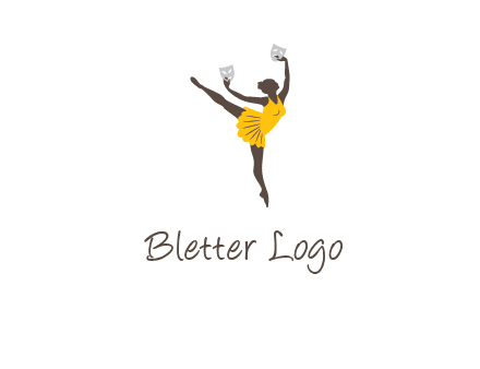 ballet dancer dancing on the floor with mask in hands logo