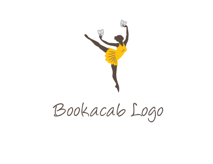 ballet dancer dancing on the floor with mask in hands logo