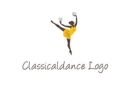 ballet dancer dancing on the floor with mask in hands logo