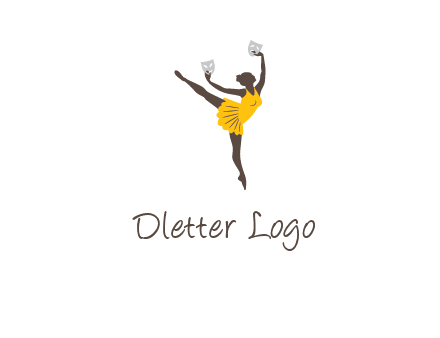 ballet dancer dancing on the floor with mask in hands logo