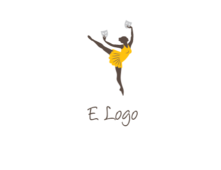 ballet dancer dancing on the floor with mask in hands logo