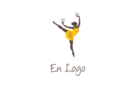 ballet dancer dancing on the floor with mask in hands logo