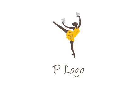 ballet dancer dancing on the floor with mask in hands logo