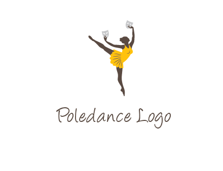 ballet dancer dancing on the floor with mask in hands logo