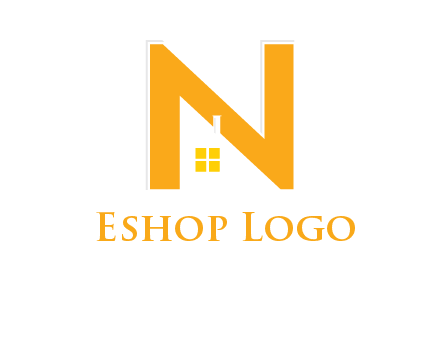 house in front of letter n logo