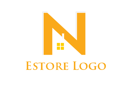 house in front of letter n logo