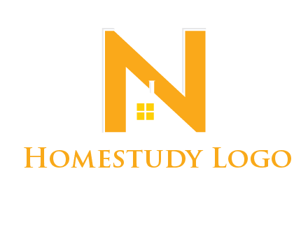 house in front of letter n logo