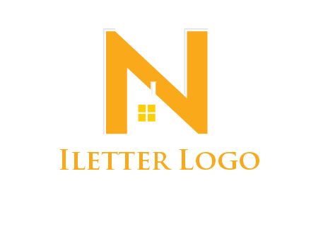 house in front of letter n logo