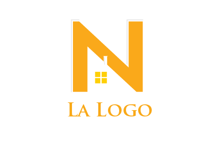 house in front of letter n logo