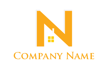 house in front of letter n logo