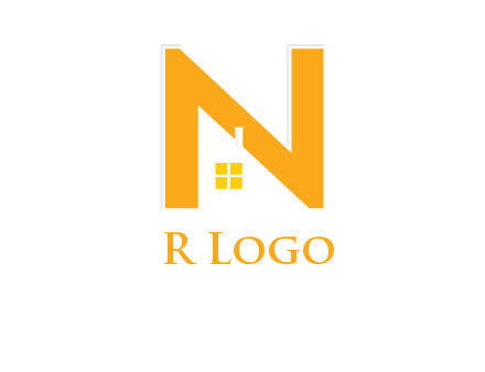 house in front of letter n logo