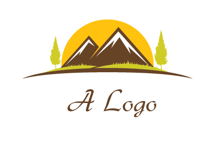 mountains with trees and sun travel logo