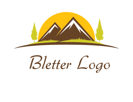 mountains with trees and sun travel logo