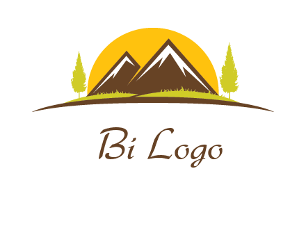 mountains with trees and sun travel logo