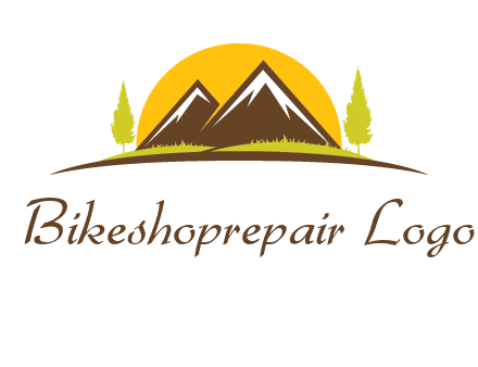 mountains with trees and sun travel logo