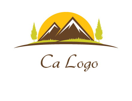 mountains with trees and sun travel logo