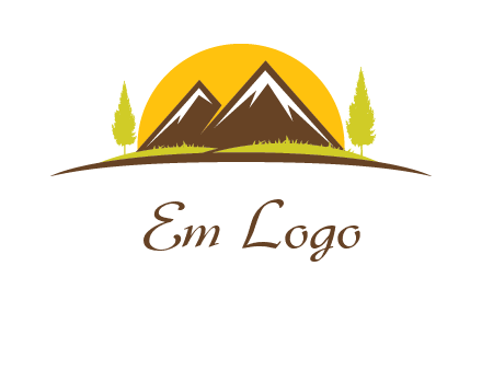 mountains with trees and sun travel logo