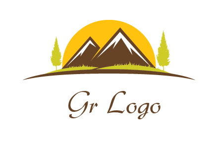 mountains with trees and sun travel logo