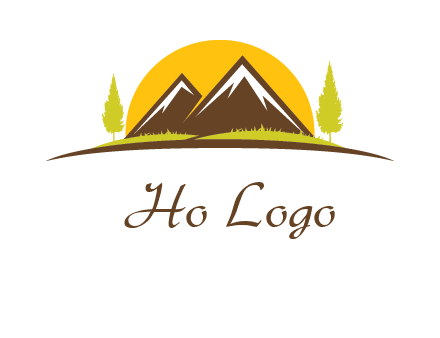 mountains with trees and sun travel logo