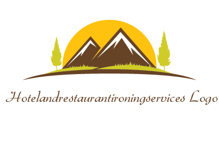 mountains with trees and sun travel logo