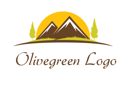 mountains with trees and sun travel logo