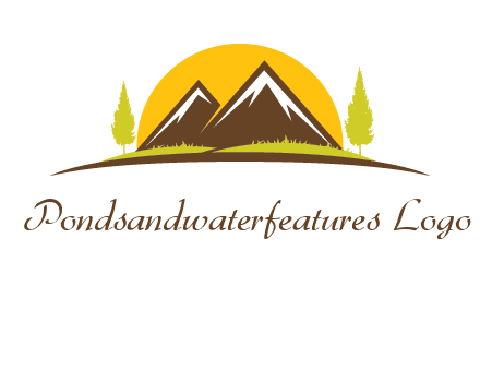 mountains with trees and sun travel logo