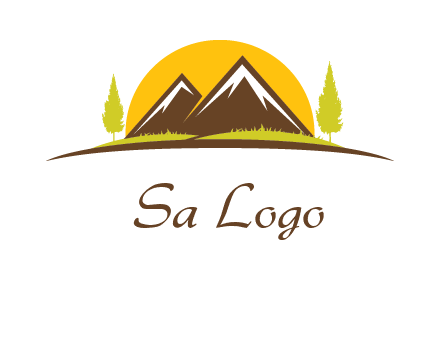 mountains with trees and sun travel logo