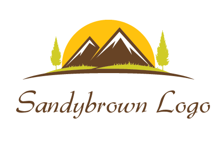 mountains with trees and sun travel logo