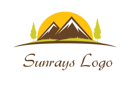 mountains with trees and sun travel logo