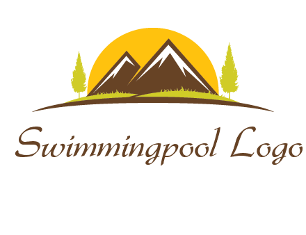 mountains with trees and sun travel logo