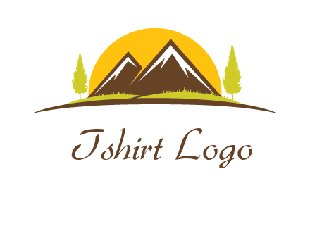 mountains with trees and sun travel logo