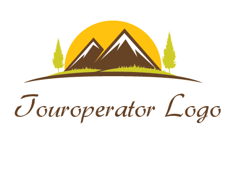 mountains with trees and sun travel logo