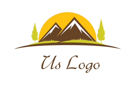 mountains with trees and sun travel logo